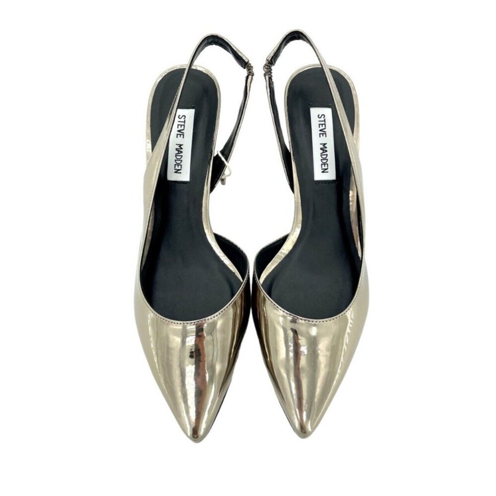 Steve Madden Vera Pewter Patent Leather Pointed Toe Kitten Heel Pumps Sz 7.5 NIB - Picture 3 of 9